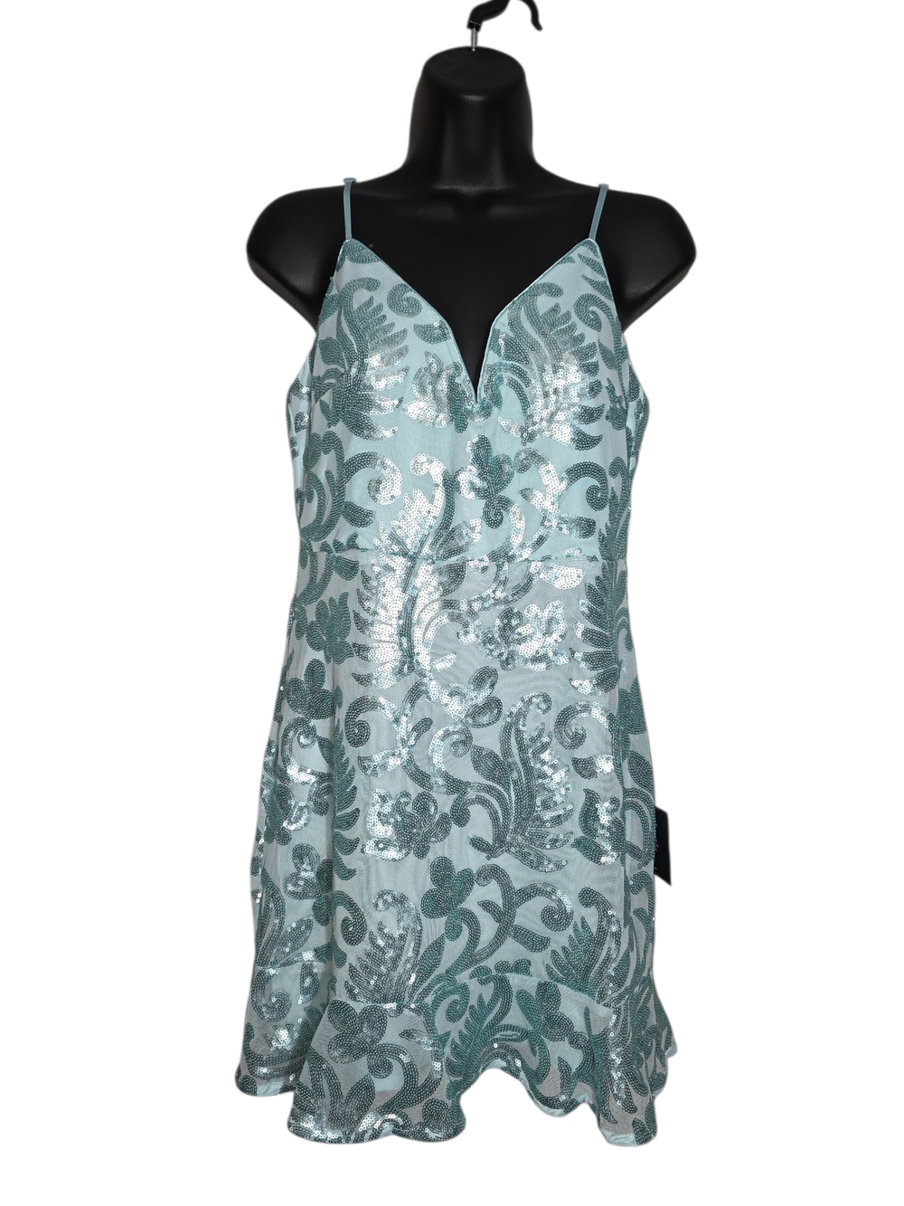Lulus Sequin Mini Dress Size Large Light Blue Silver Floral Damask Cocktail New